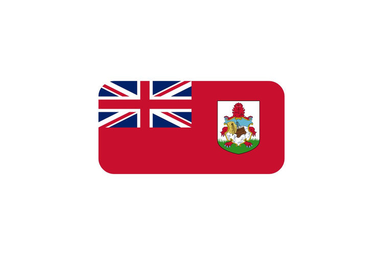 Bermuda flag with a red field, the Union Jack in the upper left corner, and the territory’s coat of arms on the right featuring a red lion holding a shield with a sinking ship.