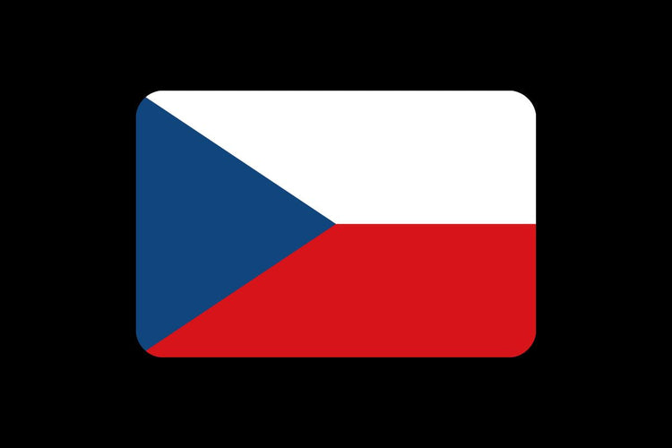 Czech Republic flag with two horizontal bands—white on top and red on the bottom—and a blue isosceles triangle extending from the hoist side.