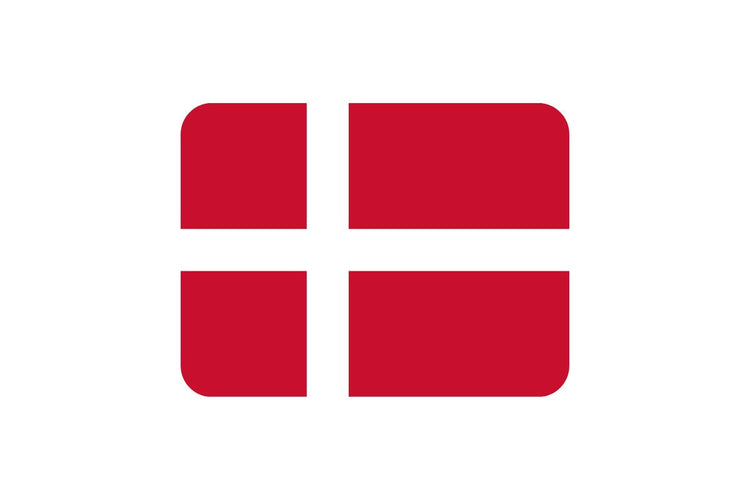 Denmark flag with a red field and a white Scandinavian cross that extends to the edges, with the vertical part of the cross shifted toward the hoist side.