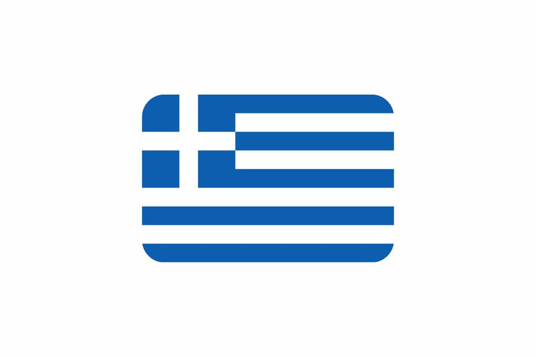 Greece flag with nine horizontal blue and white stripes and a blue square in the top left corner containing a white cross.