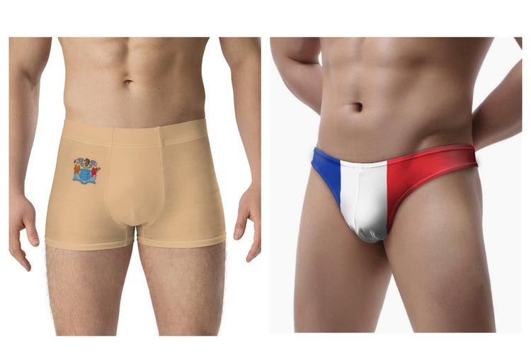 men’s boxer briefs with New Jersey flag and bikini brief with France flag colors
