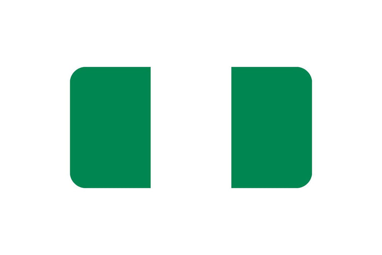 Nigeria flag with three vertical stripes in green, white, and green from left to right.