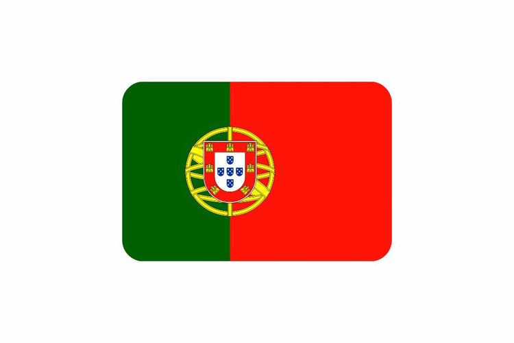 Portugal flag with a green stripe on the hoist side and a larger red field on the fly side, featuring the national coat of arms at the boundary of the two colors.