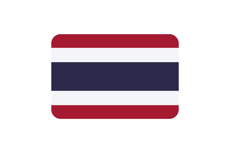 Flag of Thailand featuring five horizontal stripes in the order of red, white, blue (double width), white, and red.
