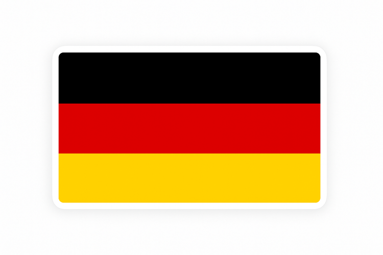 Germany flag centered on a white background with rounded corners, featuring three horizontal stripes in black, red, and gold from top to bottom.