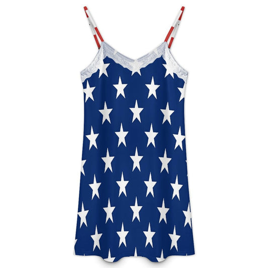 USA/American Flag Inspired Lace Trim Camisole Nightgown