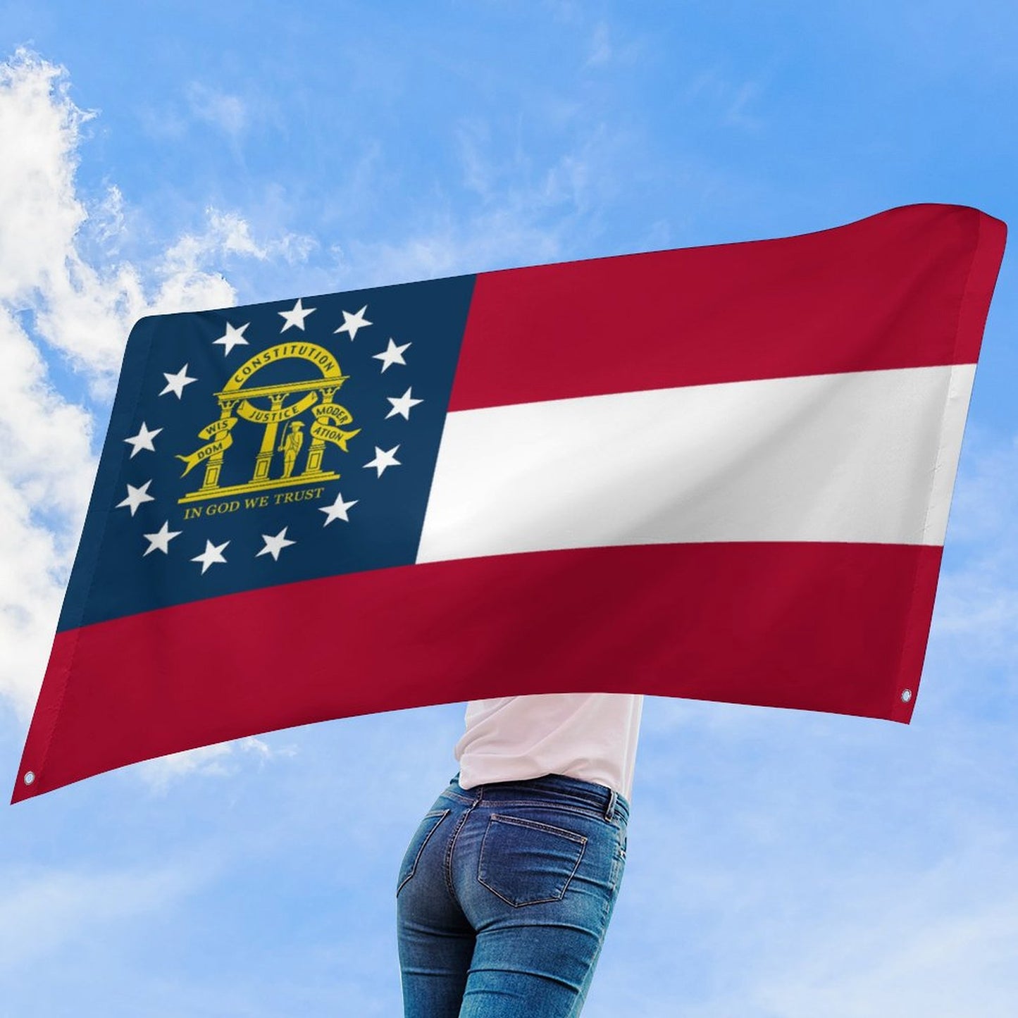 Georgia Flag Inspired Wall Mount Flag with Four Grommets (35x59 in)