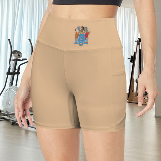 New Jersey Flag Inspired Pocket Yoga Active Shorts