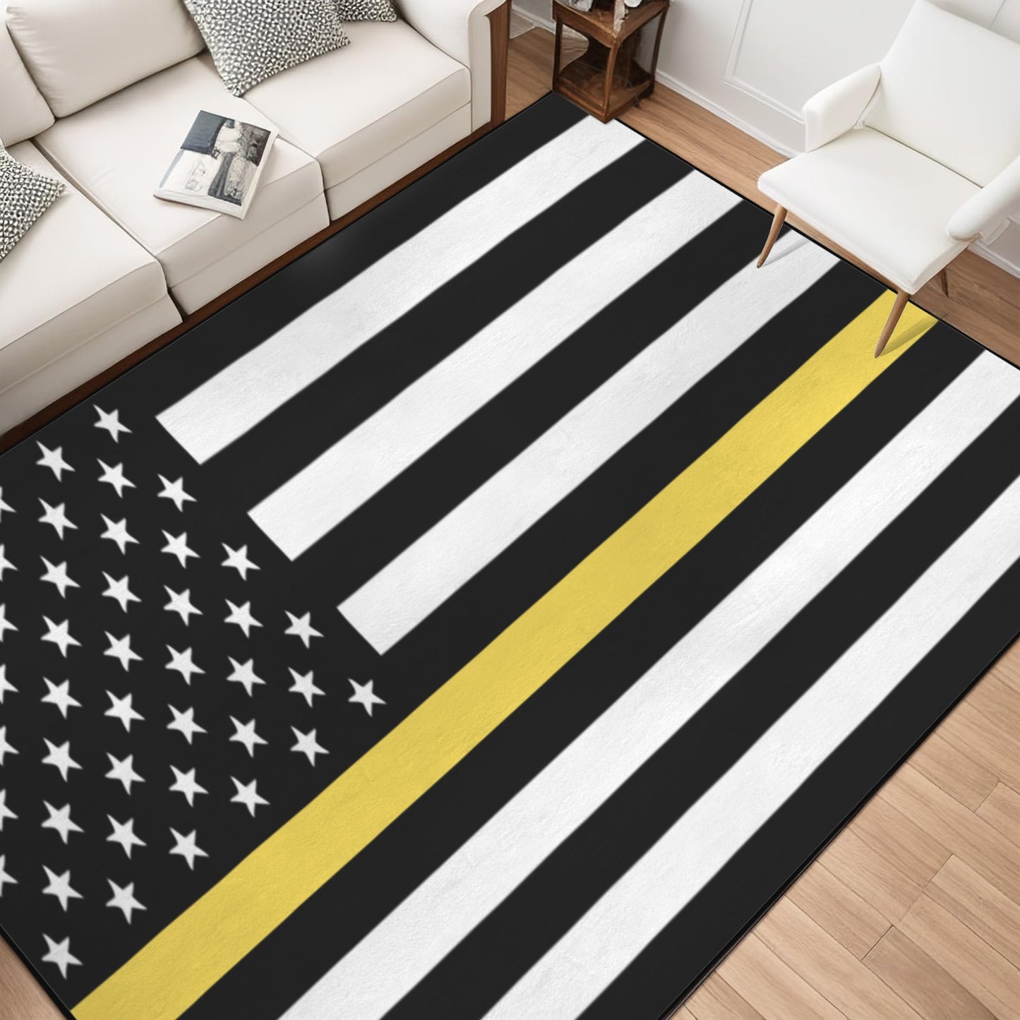 Thin Gold Line Flag Inspired 84x60 Inch Area Rug with Black Binding (Made in the USA)