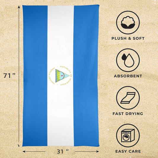 Nicaragua Flag Beach Towel 31"x71" (Made in USA)