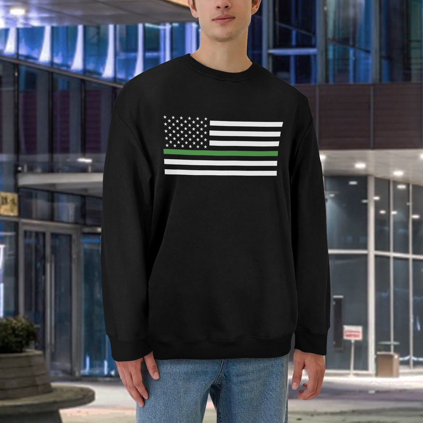 Thin Green Line Flag Unisex Fleece Sweatshirt (Made in the USA)