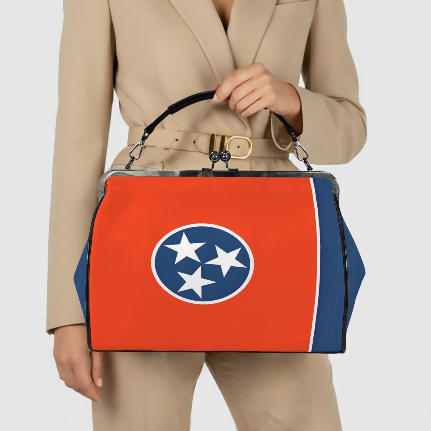Tennessee Flag Inspired Kisslock Crossbody Shoulder Bag-Large
