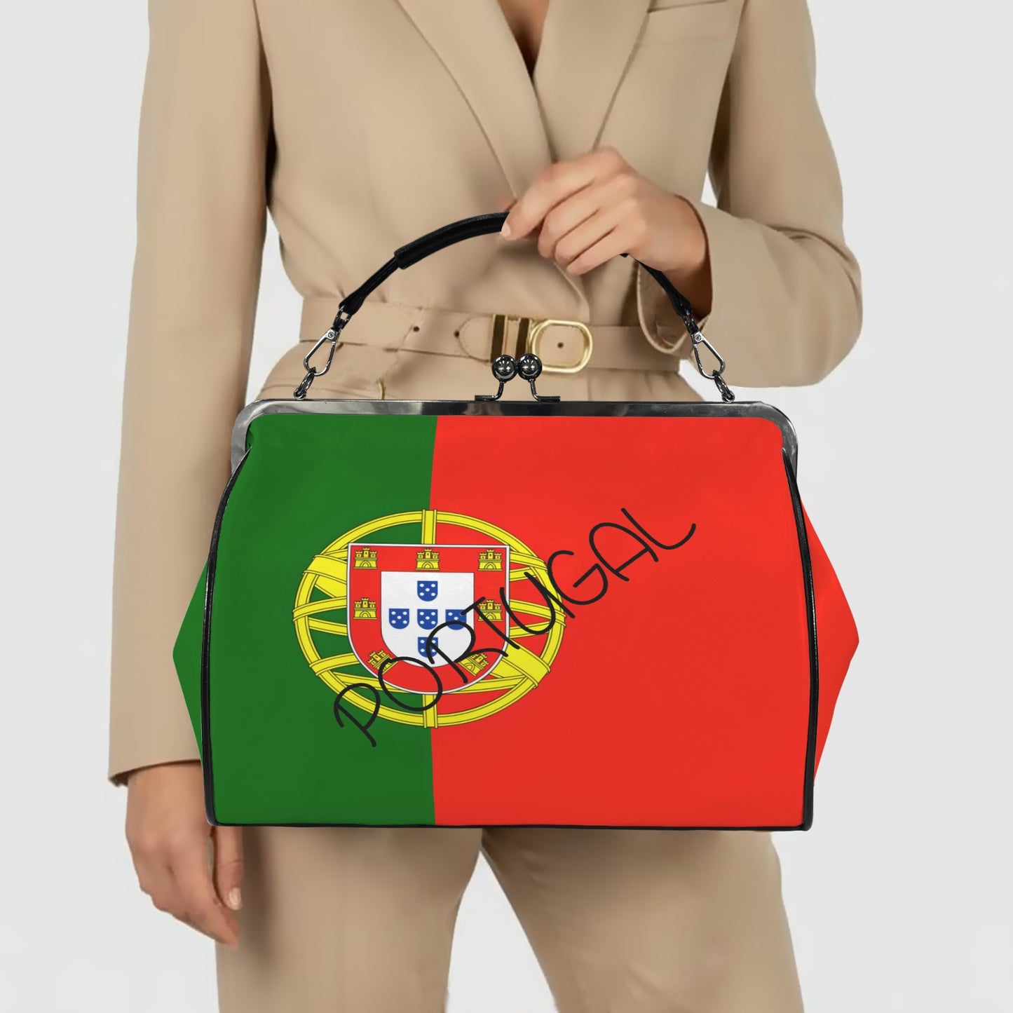Portugal Flag Inspired Kisslock Crossbody Shoulder Bag-Large