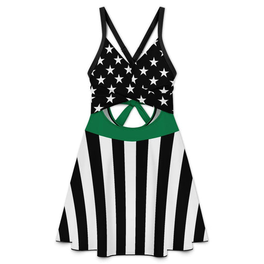 Thin Green Line Flag Inspired Women's V-neck One-piece Swimsuit with Cutout