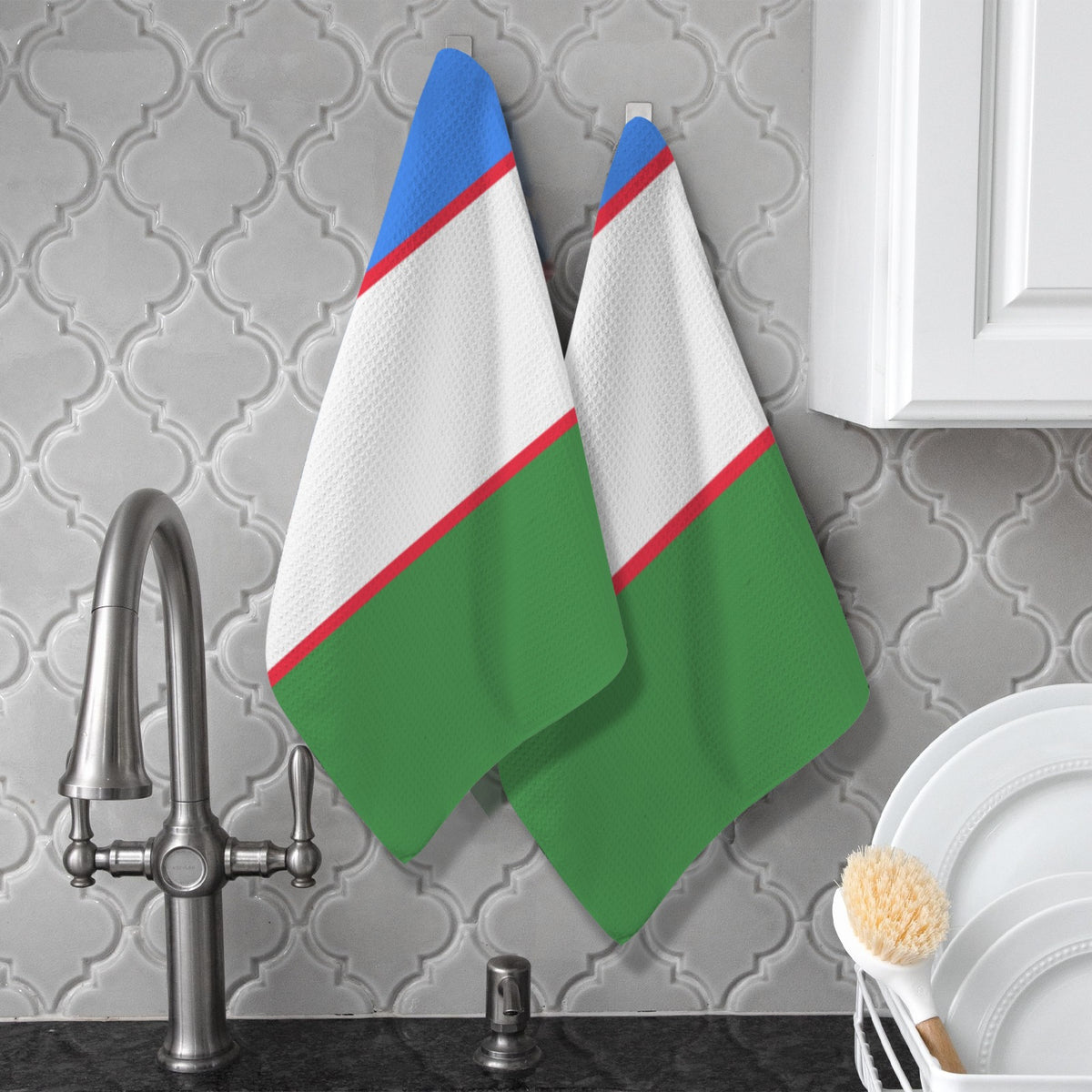 Uzbekistan Flag Inspired Kitchen Towel 40X60cm (Pack of 2) | Printed In the USA