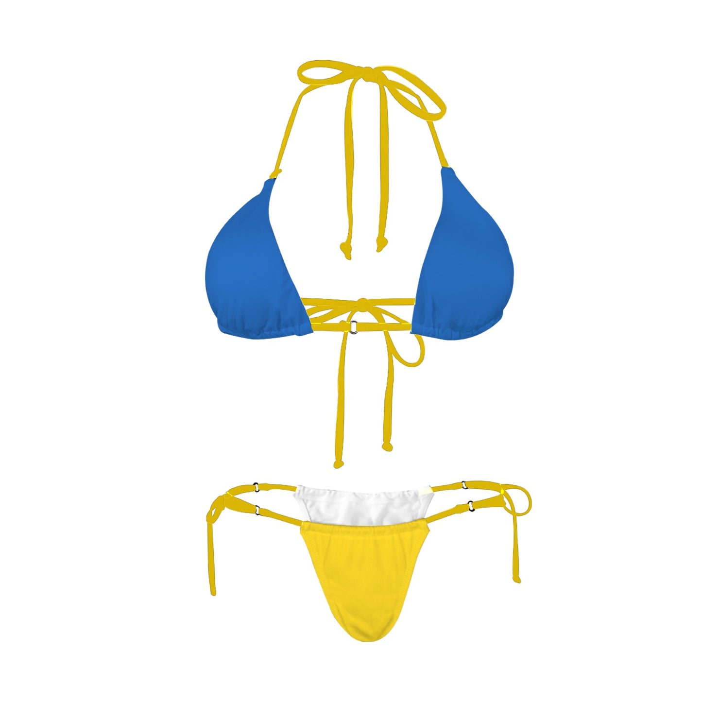 Blue and yellow bikini by Luv My Flag brand.