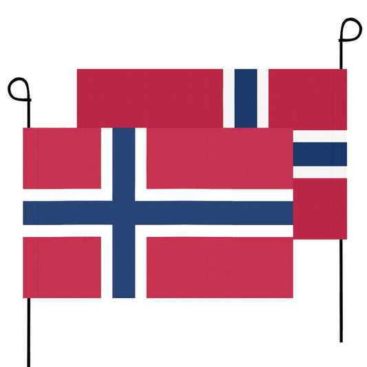 Two Luv My Flag Norway flags on garden poles.