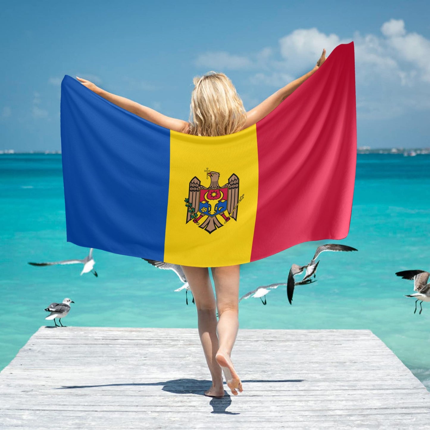 Moldova Flag Beach Towel 31"x71" (Made in USA)