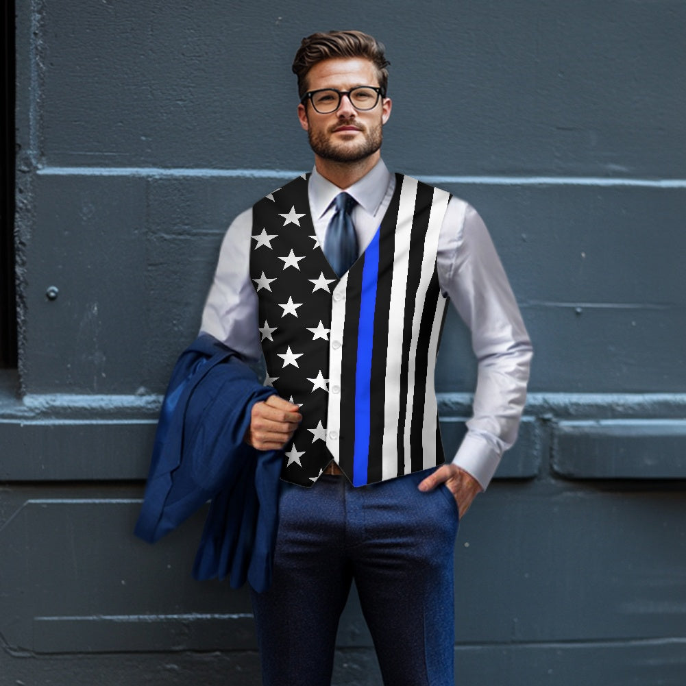 Thin Blue Line Flag Inspired Suit Vest Jacket (subdued)