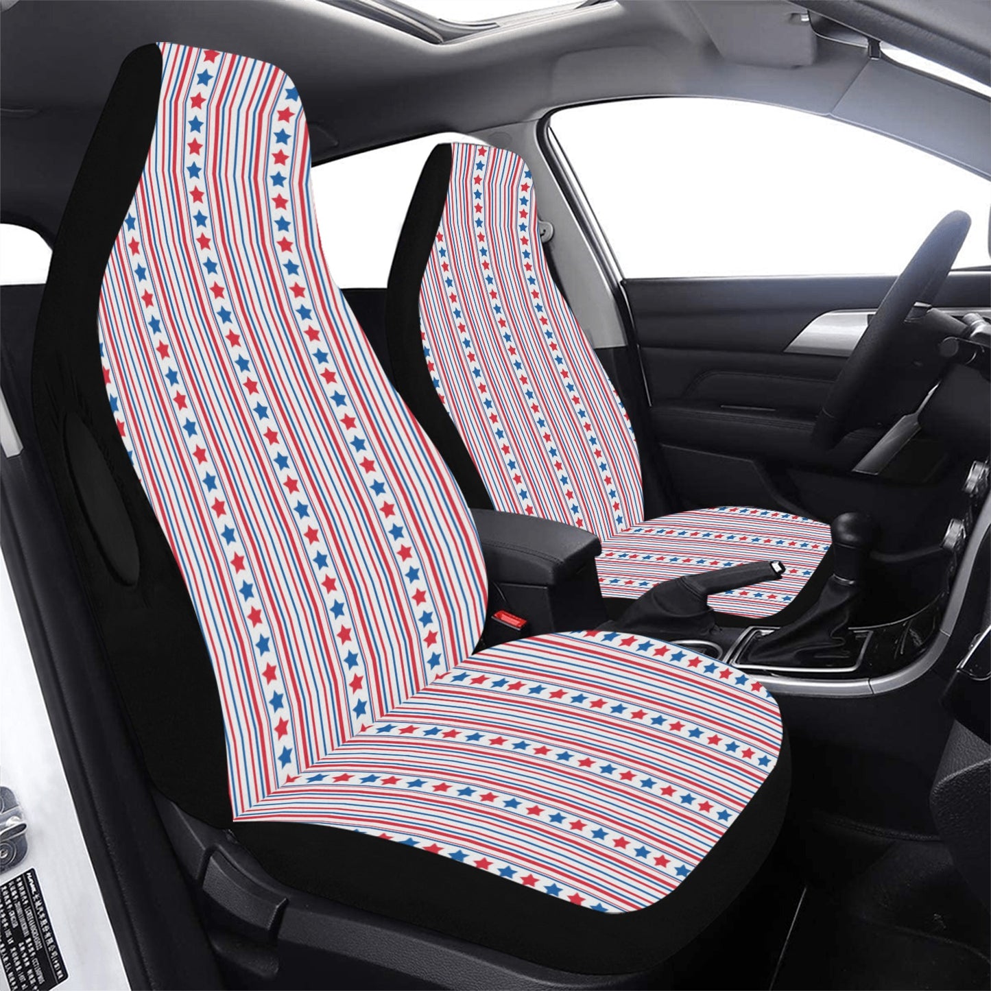 USA/American Flag Inspired Stars and Stripes Pattern Car Seat Cover Airbag Compatible(Set of 2)