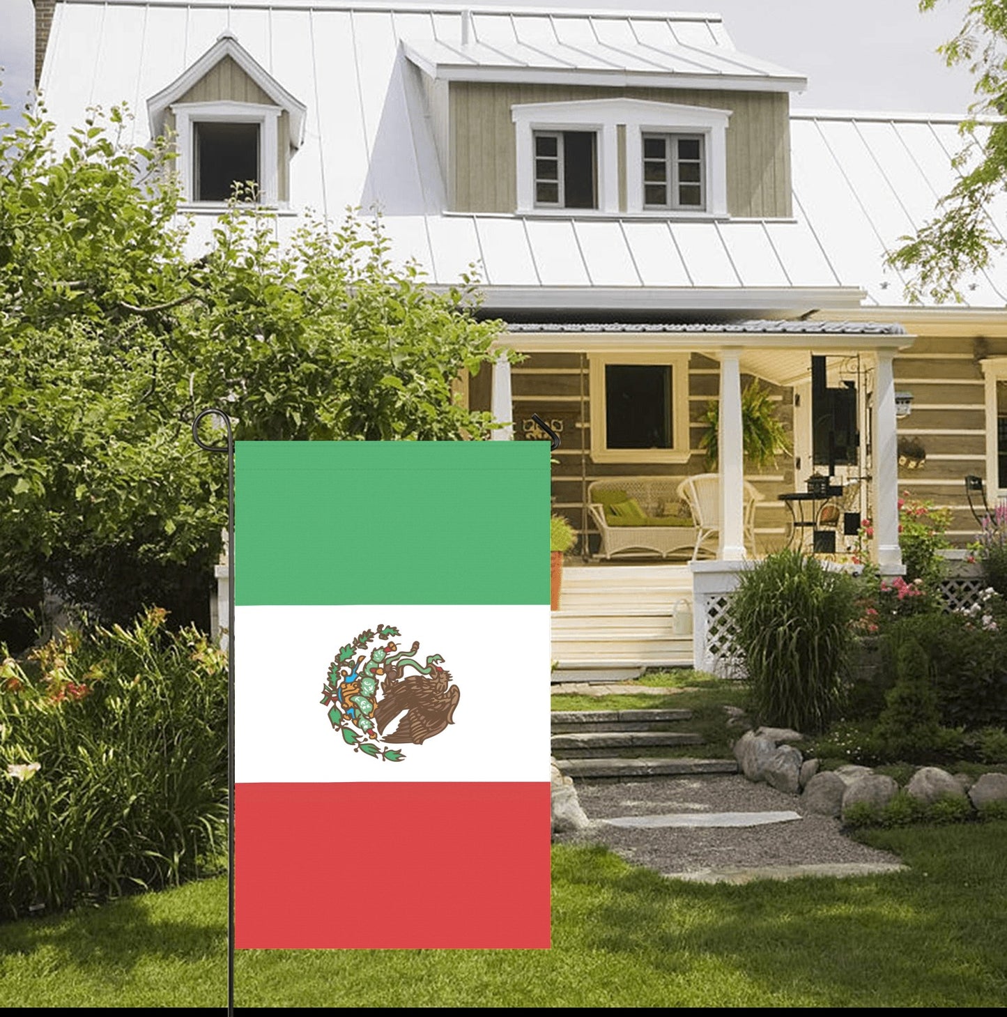 Front yard with Mexican flag by Luv My Flag.