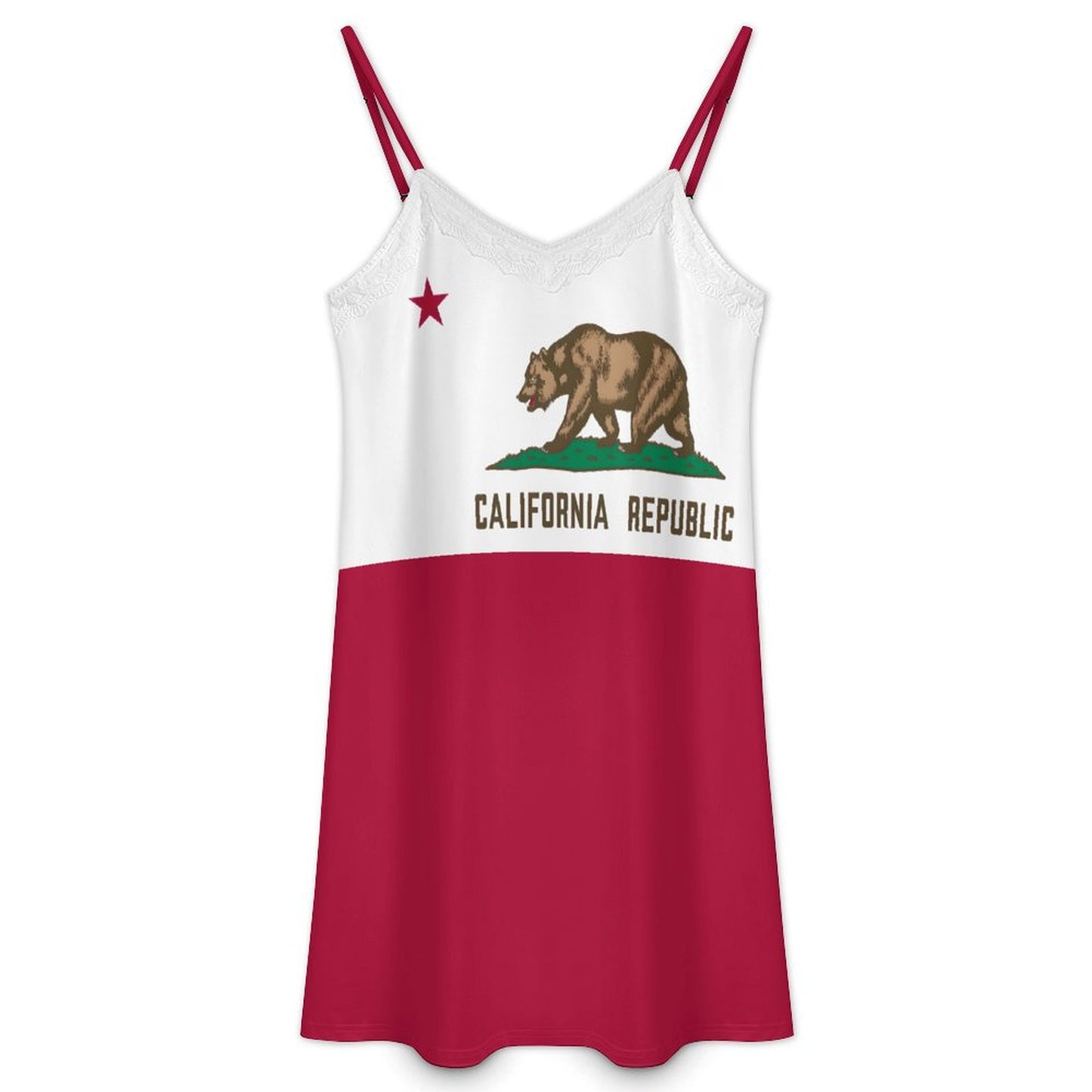 California Flag Inspired Lace Trim Camisole Nightgown