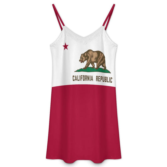 California Flag Inspired Lace Trim Camisole Nightgown