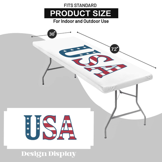 USA/American Flag Inspired "USA" Custom Elastic Fitted Tablecloth 72x30 inch (Made in the USA)