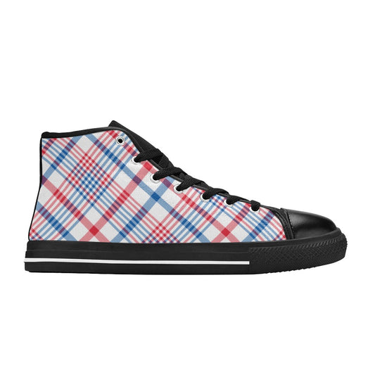 USA/American Flag Inspired Plaid Pattern Mens High Top Canvas Shoes