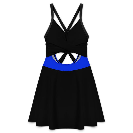 Thin Blue Line Flag Inspired Style-2 Women's V-neck One-piece Swimsuit with Cutout