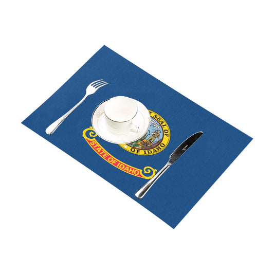 Placemate featuring Idaho state flag, cup, fork, and knife. Luv My Flag.
