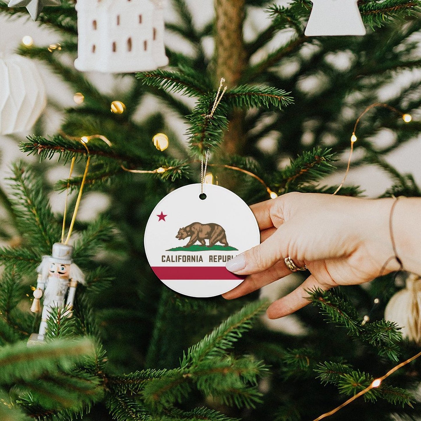 California Flag Inspired Circle Ceramic Ornament Made in USA Circle Ceramic Ornament (Made in USA)
