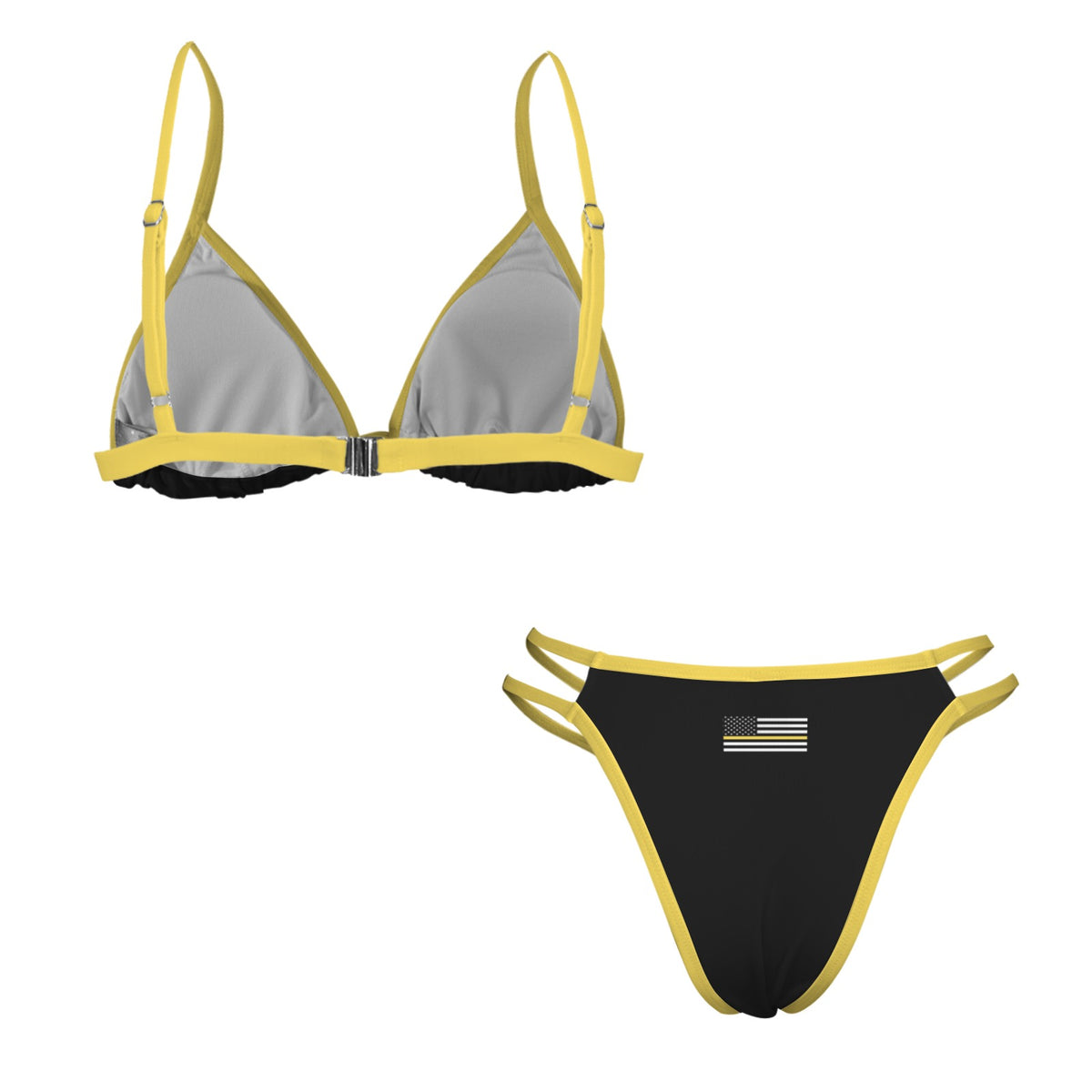 Thin Gold Line Flag Inspired VDouble-Strap Triangle Bikini Set