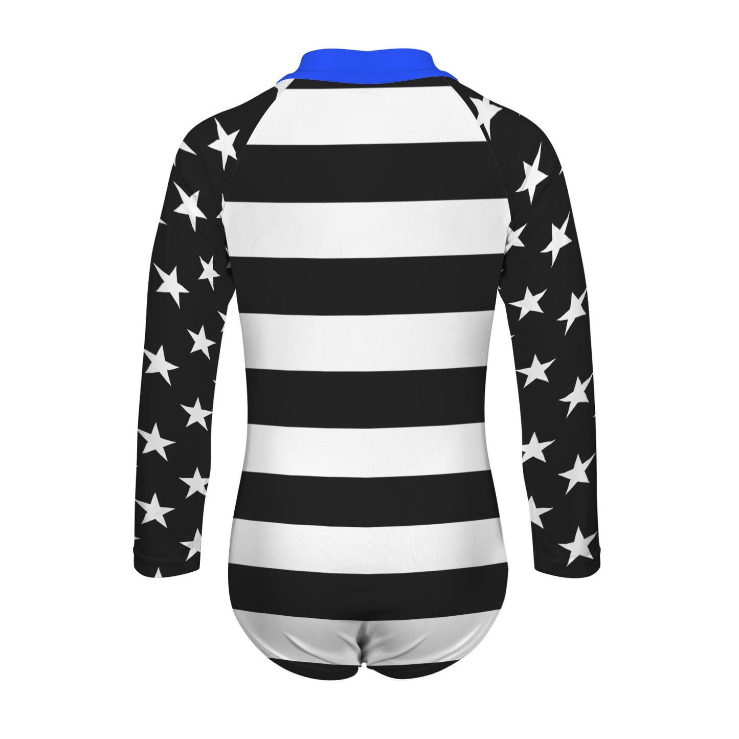 Thin Blue Line Flag Little Girls' Long Sleeve One-Piece Swimsuit
