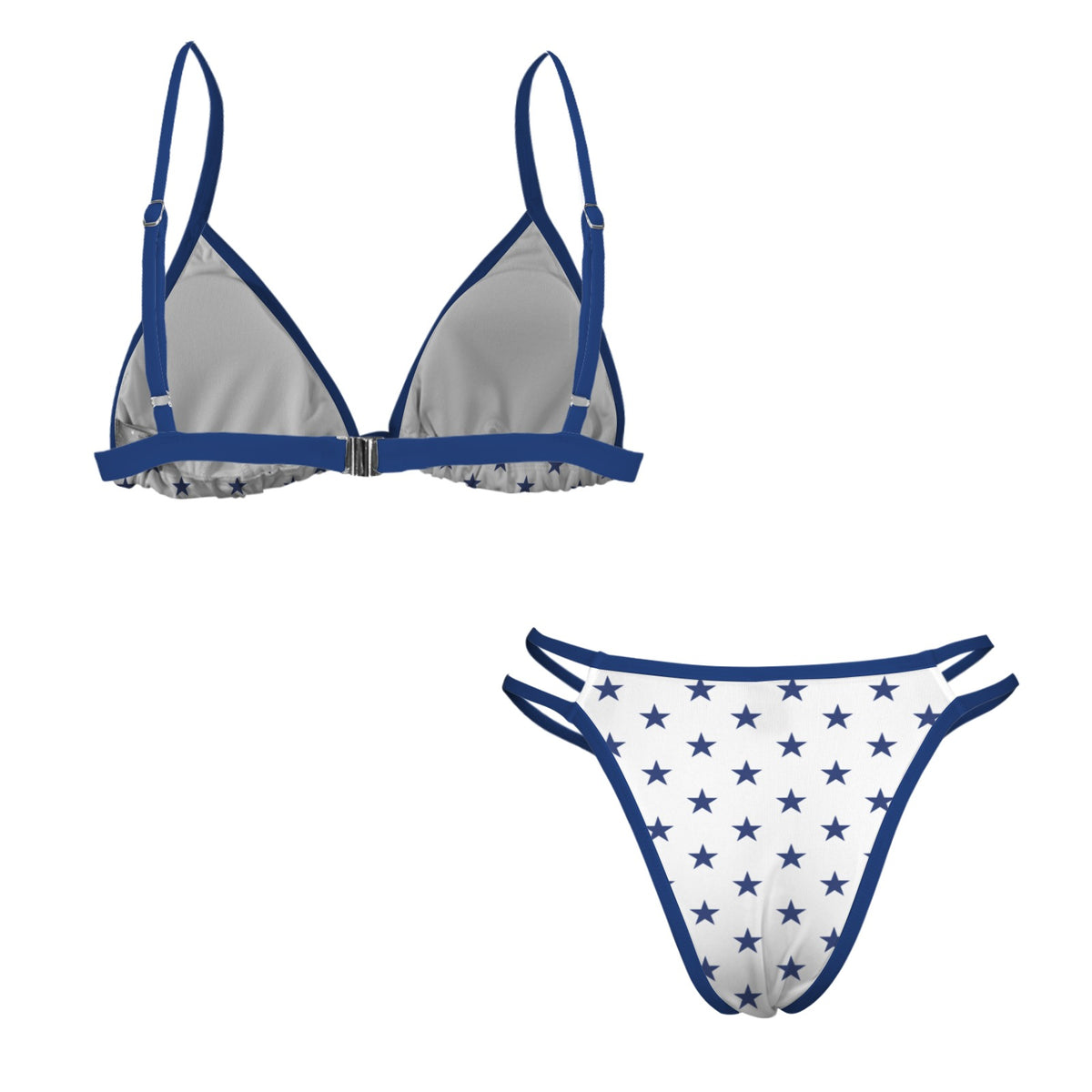 USA/American Flag Inspired Blue Stars w/Blue String Double-Strap Triangle Bikini Set