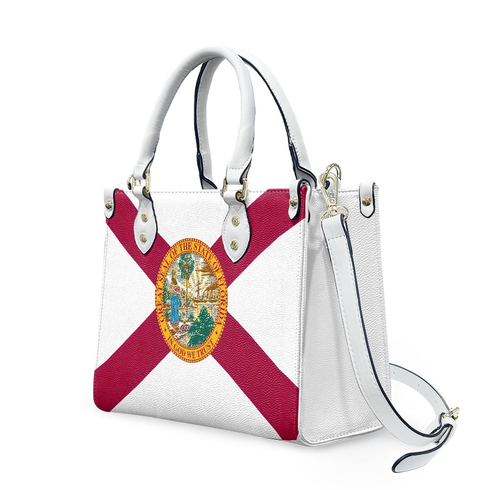 White handbag featuring Florida flag, designed by Luv My Flag.