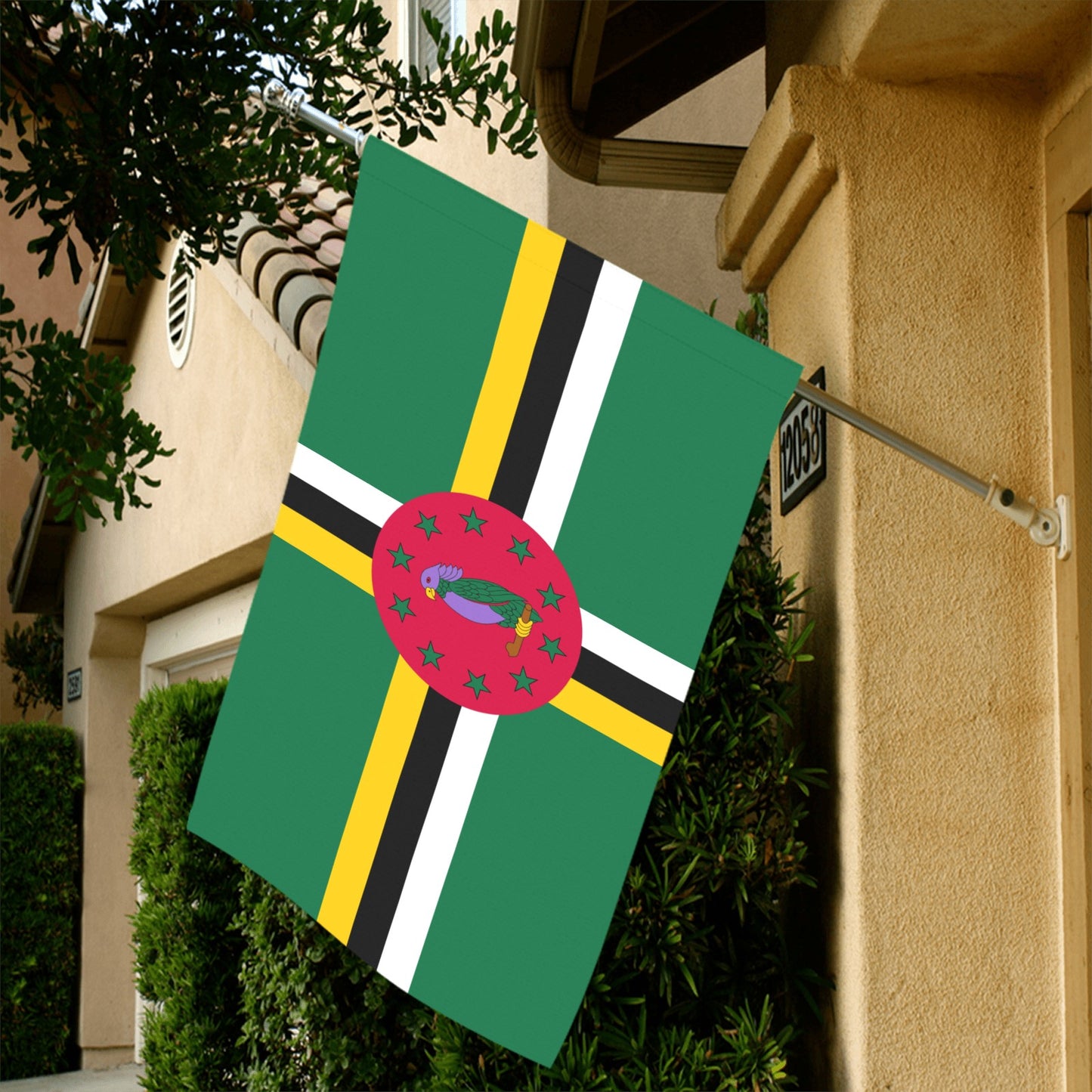 House displaying Dominica flag by Luv My Flag.