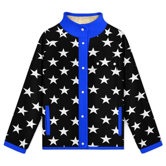 Thin Blue Line Flag Inspired Women's Stand Collar Fleece Jacket