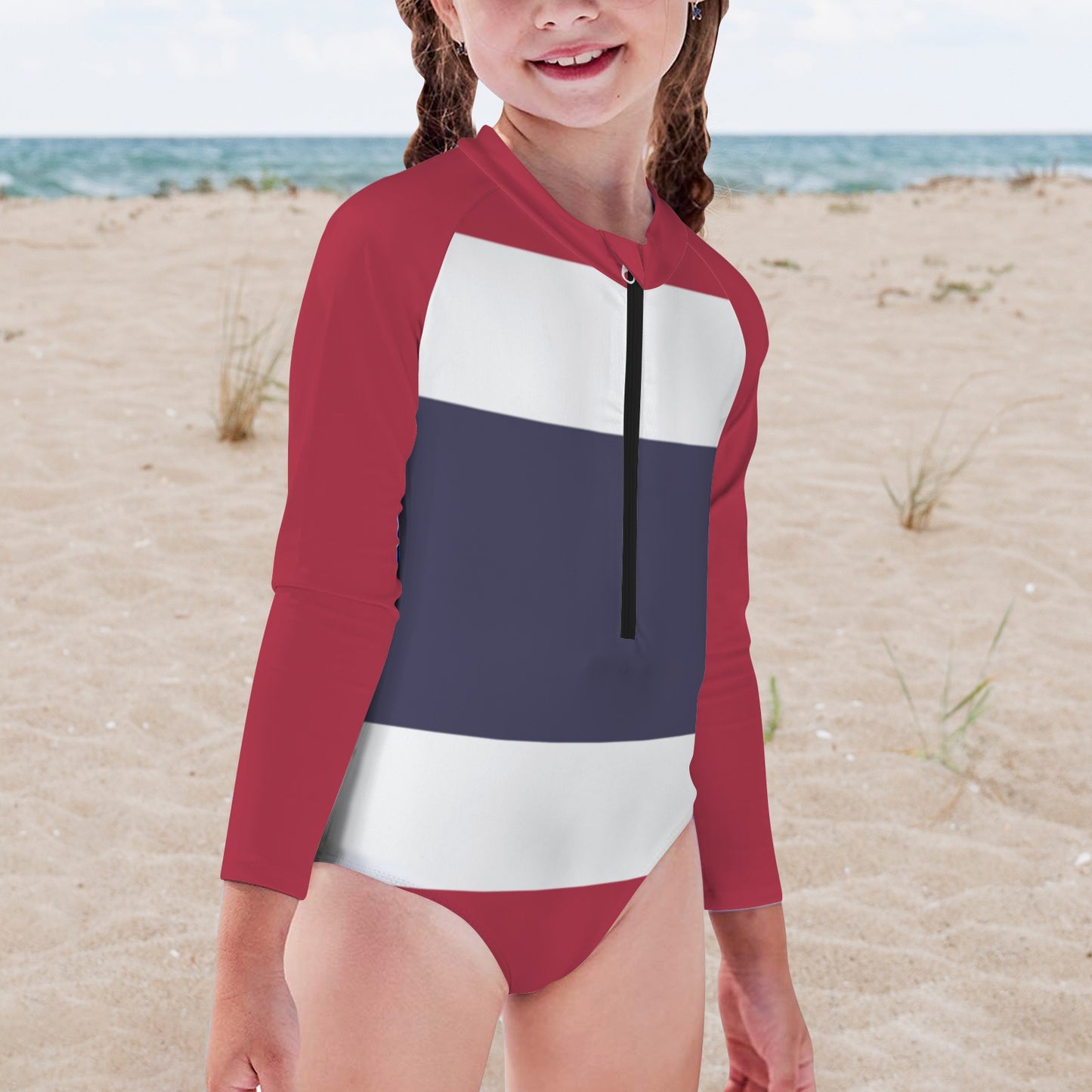 Thailand Flag Little Girls' Long Sleeve One-Piece Swimsuit