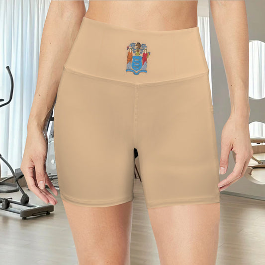 New Jersey Flag Inspired Pocket Yoga Active Shorts