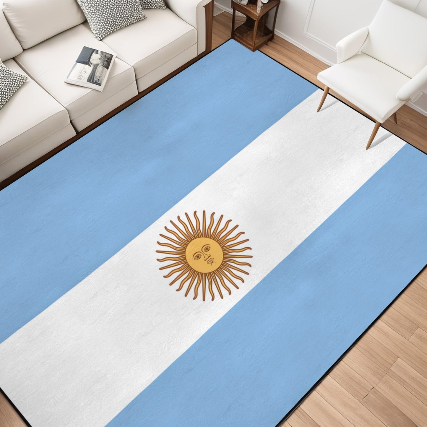 Argentina Flag Inspired 84x60 Inch Area Rug with Black Binding (Made in the USA)