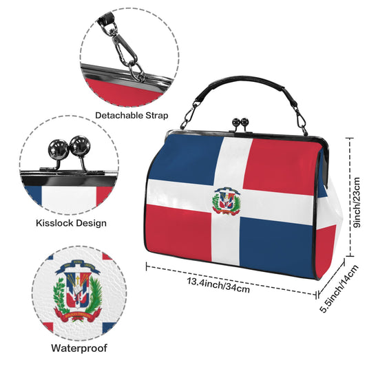 Dominican Republic Flag Inspired Kisslock Crossbody Shoulder Bag-Large