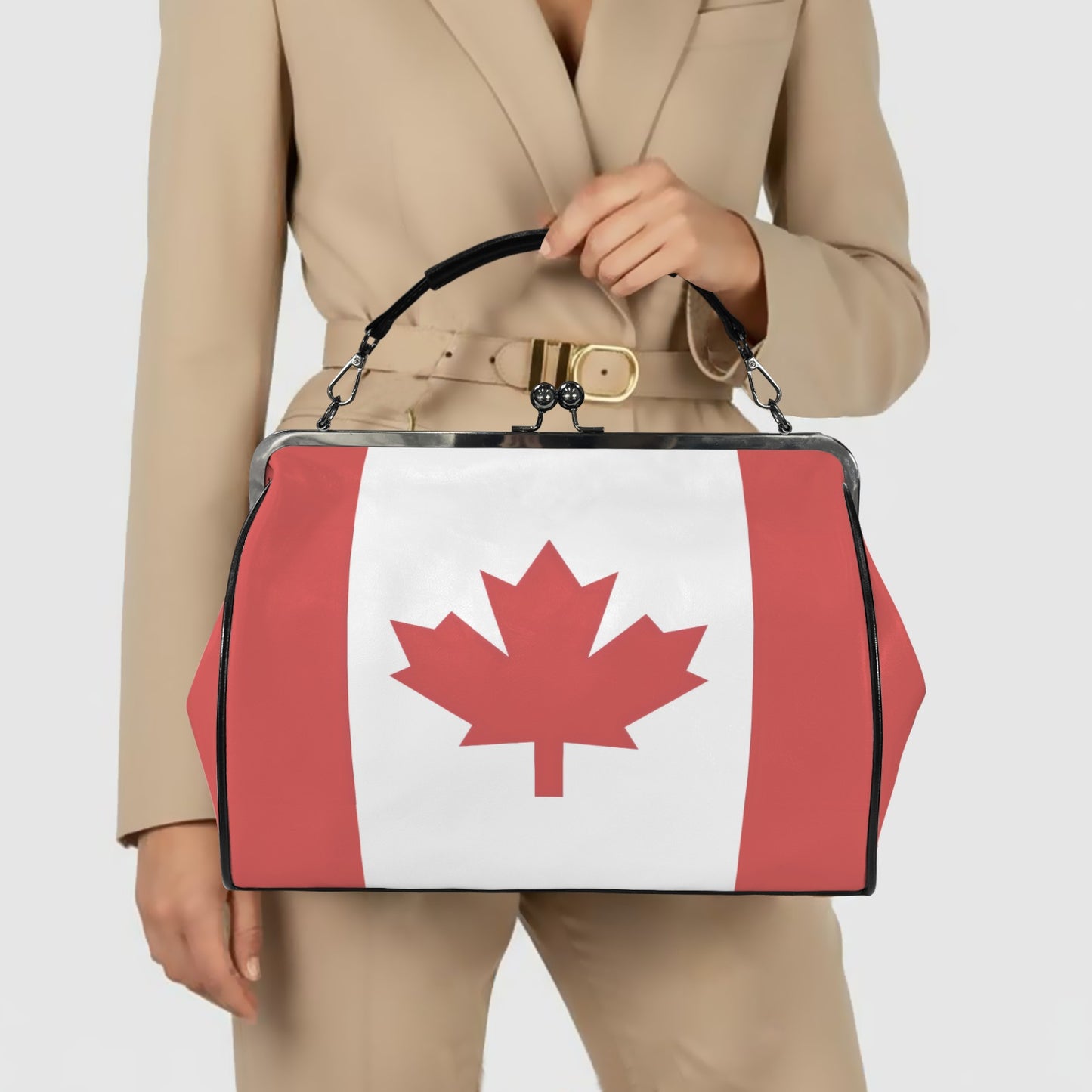 Canada Flag Inspired Kisslock Crossbody Shoulder Bag-Large