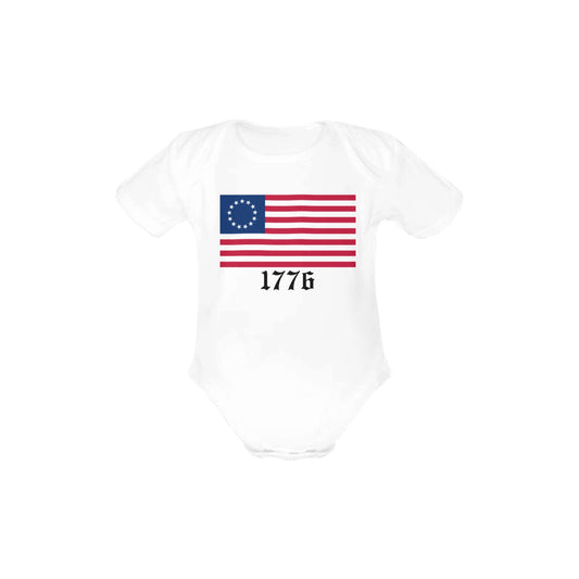 Betsy Ross Flag 1776 Baby Short Sleeve Unisex Bodysuits(Made in USA)