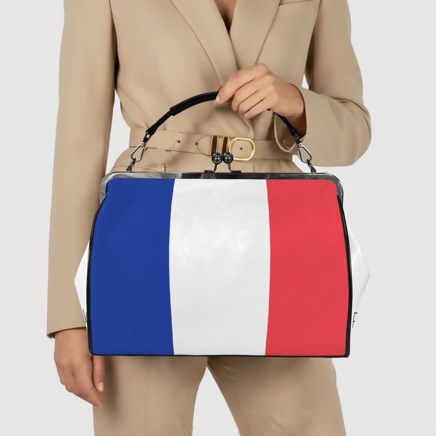 France Flag Inspired Kisslock Crossbody Shoulder Bag-Large