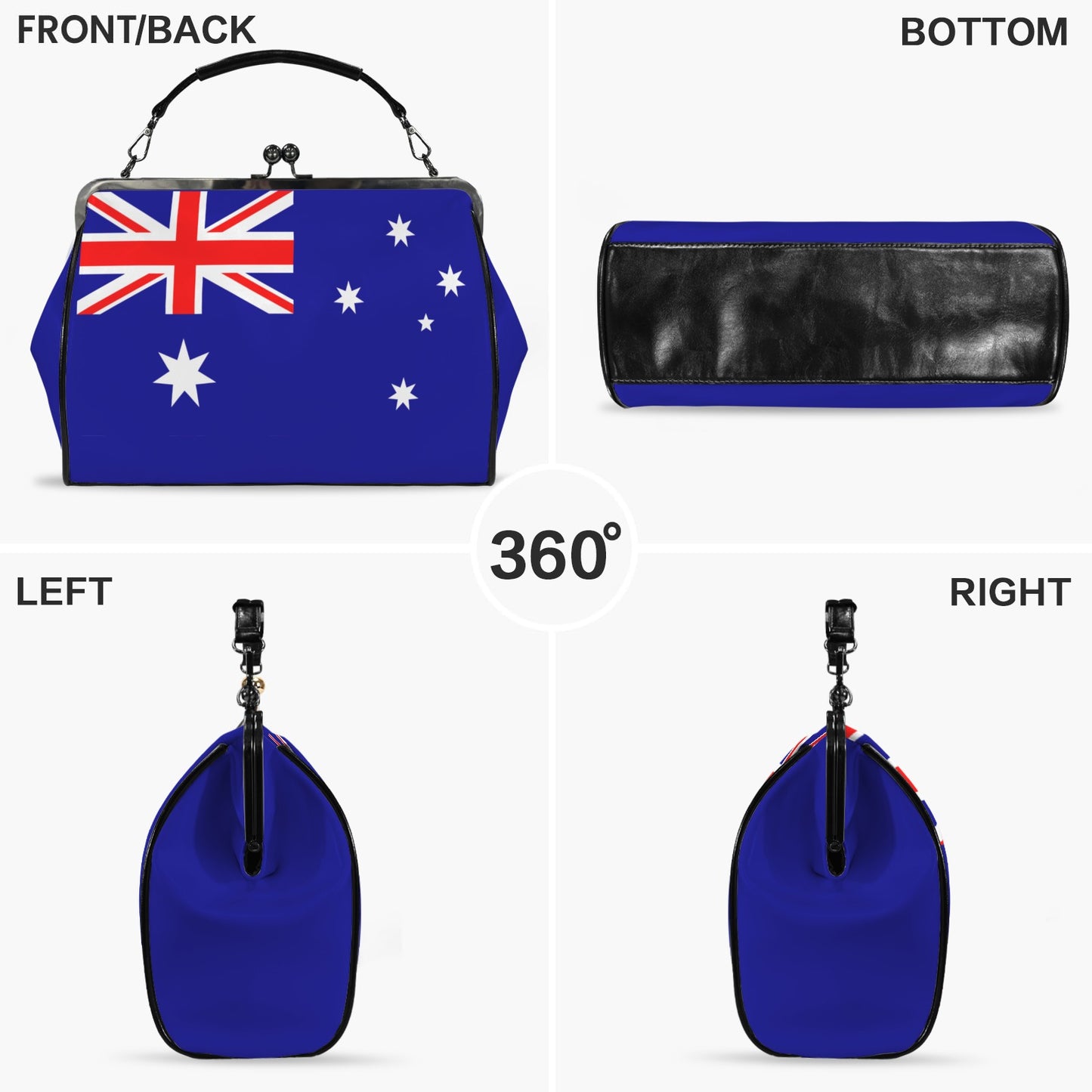 Australia Flag Inspired Kisslock Crossbody Shoulder Bag-Large