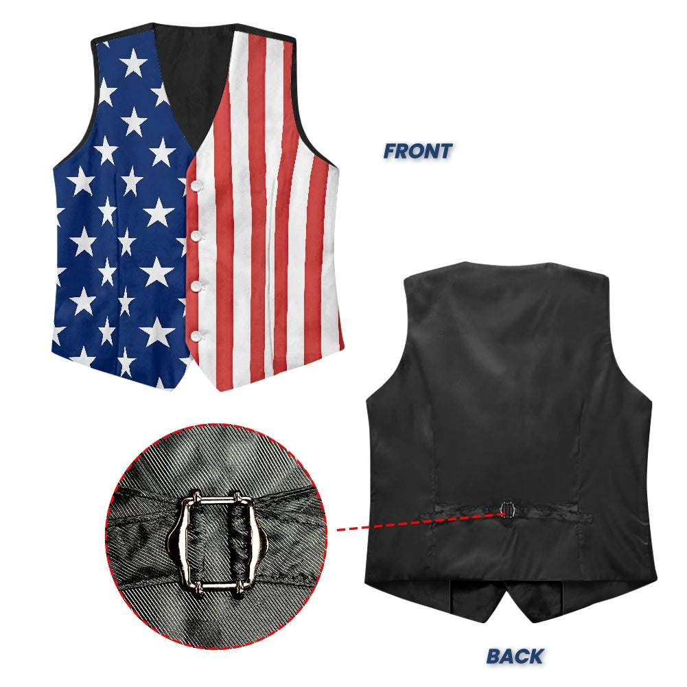 American Flag Inspired Suit Vest | Patriotic Stars & Vertical Stripes