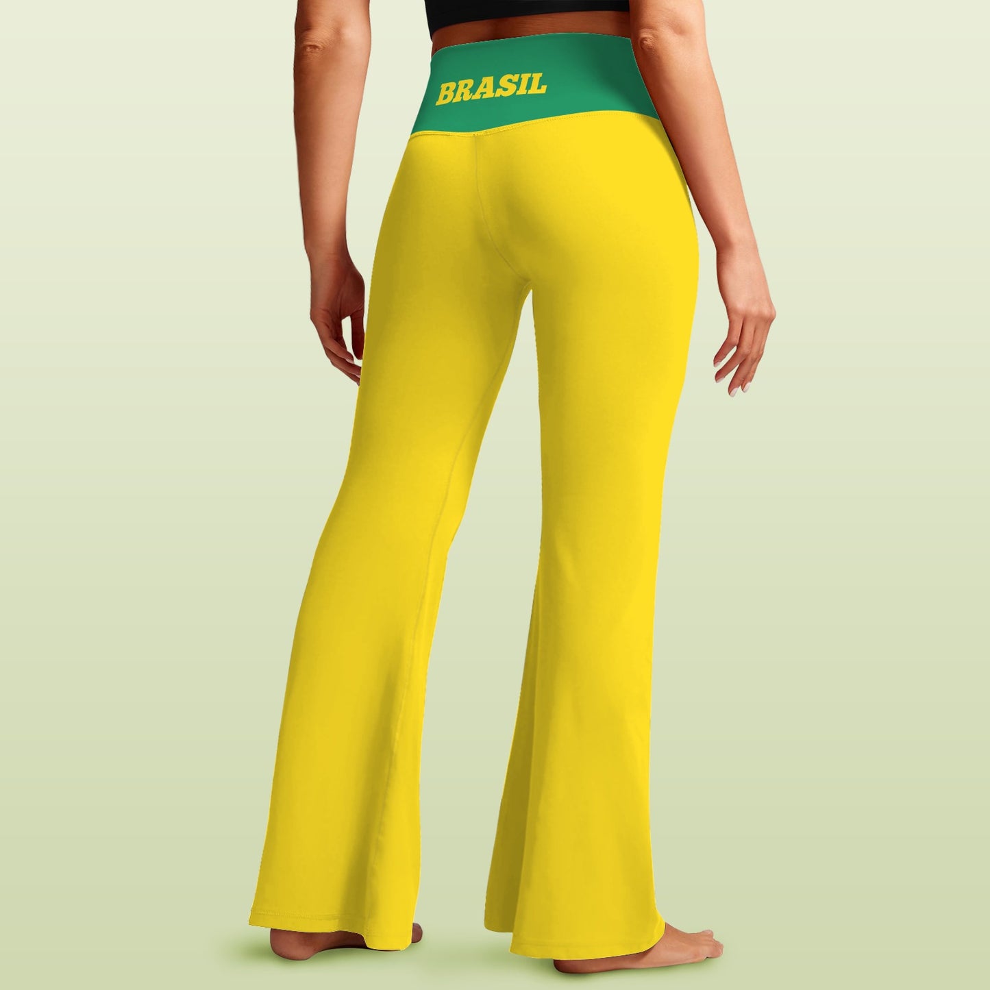 Brazil Flag Inspired Women's V-Crossover High Waisted Flare Leggings