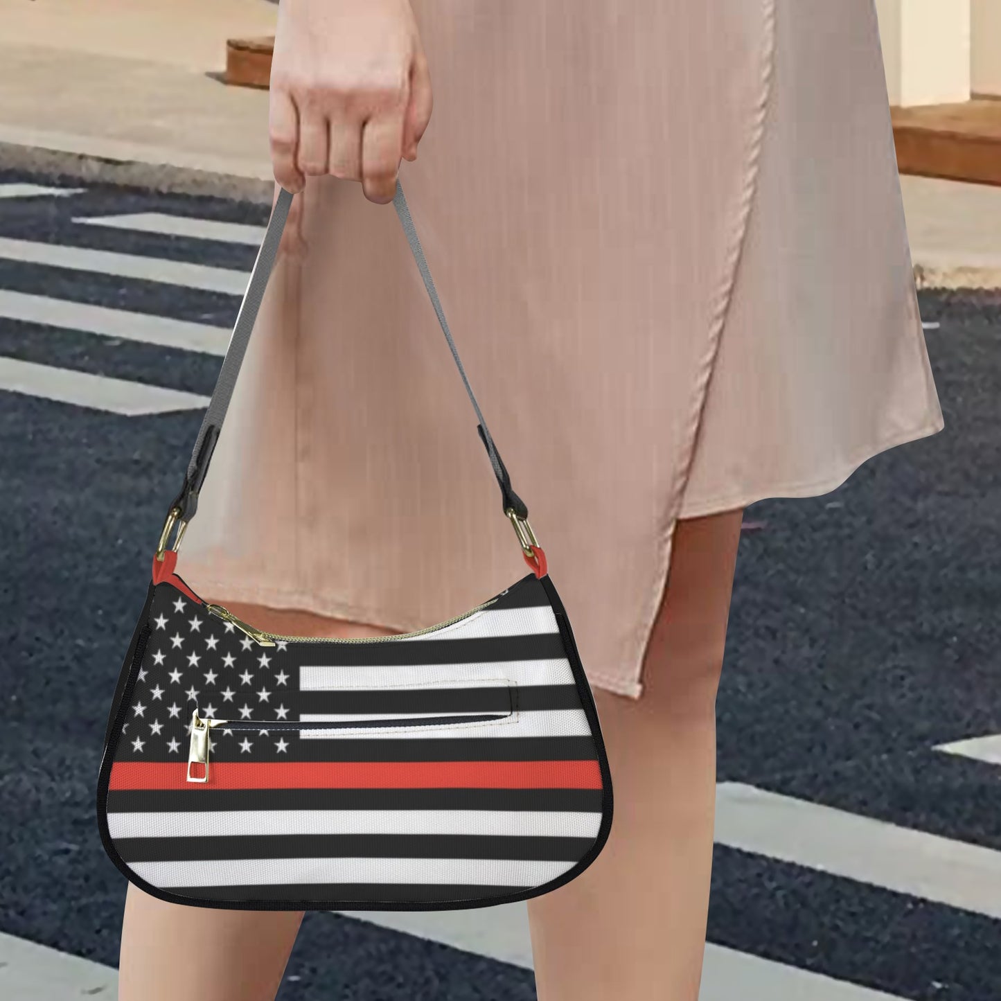Thin Red Line Flag Inspired Women's Shoulder Bag