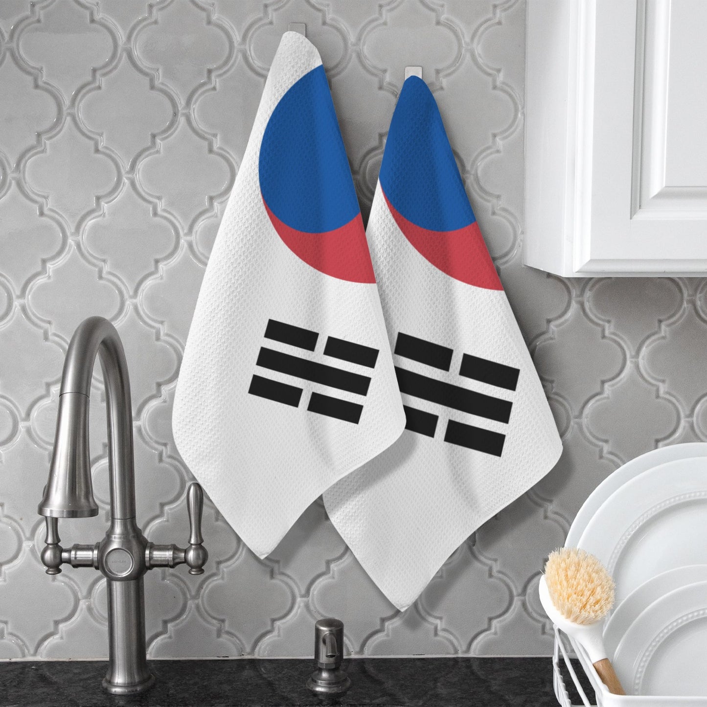 South Korea Flag Inspired Kitchen Towel 40X60cm (Pack of 2) (Made in the USA)